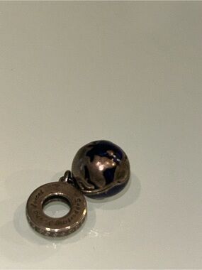 Pandora Silver Globe and Ring Charm with Blue Enamel